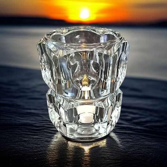 Bohemia Crystal Candle Holder Vase Icy Winter Holiday Party Cube Witchy Glass - Picture 14 of 16